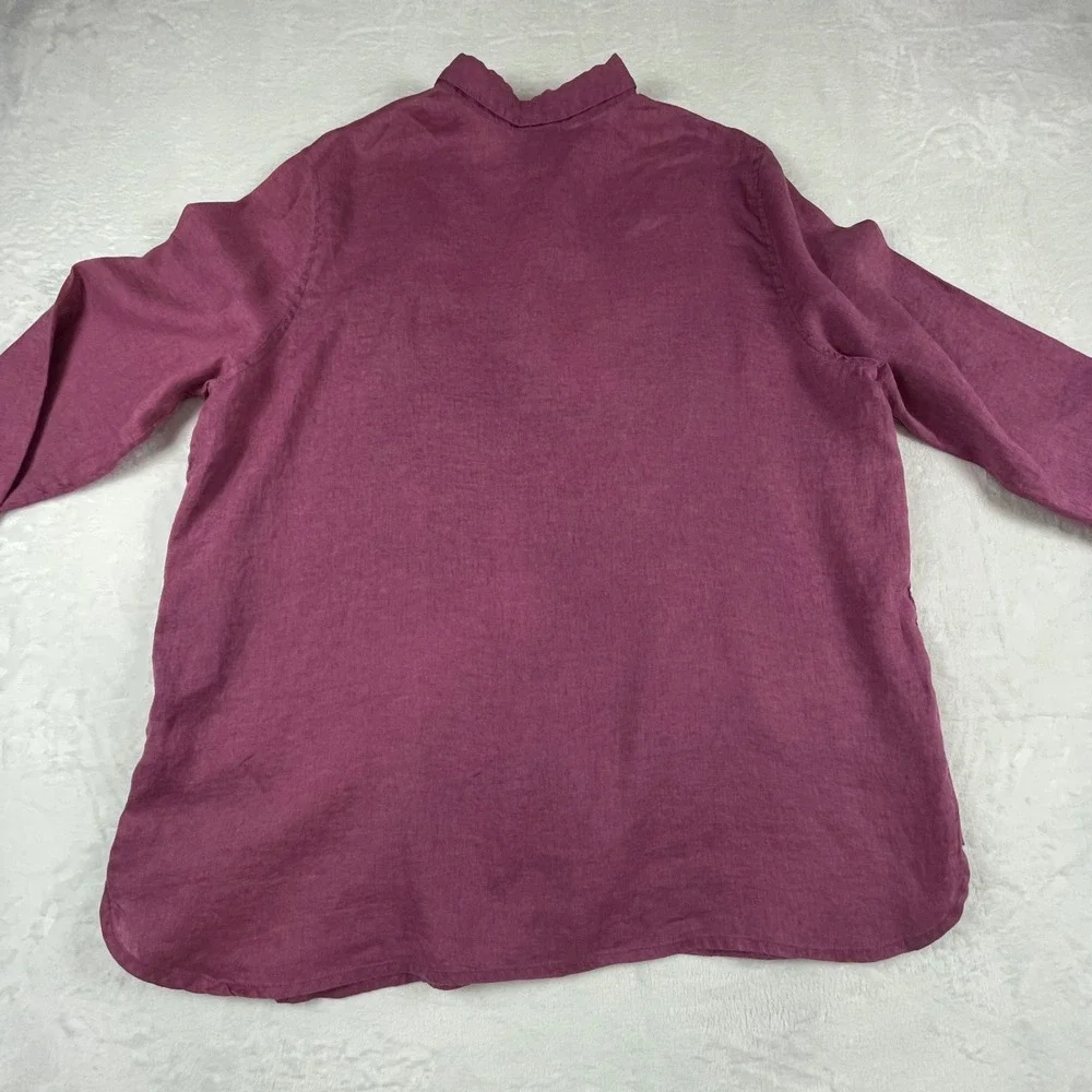 J.Jill Womens XL Tall Plum Purple 100% Linen Button Down Tunic Shirt Top - Picture 7 of 8
